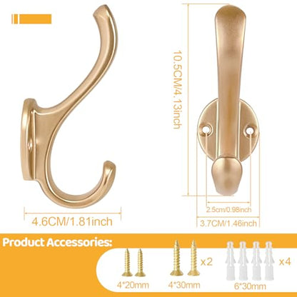 10 Pack Coat Hooks Wall Mount Heavy Duty Utility Retro Double Hooks for Hanging Coats,Hat, Towel, Key, Robe, Scarf, Bag, Cap (Gold) - color: 10 Pack-Gold