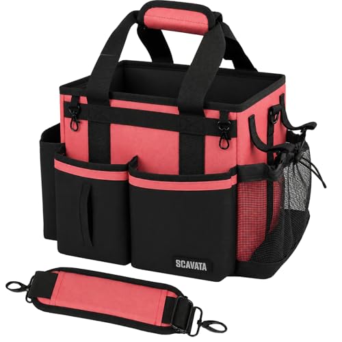 Compact Wearable Cleaning Caddy, Small Cleaning Supplies Organizer with Handle & Shoulder Straps for Housekeepers, under Sink & Car Cleaning Tool Organizers Bag (Coral Pink) - color: CaralPink