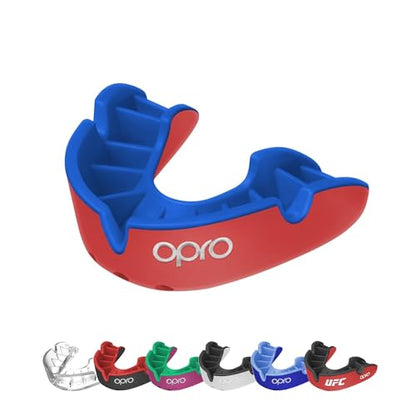 OPRO Silver Level Moldable Mouth Guard, Essential Fit, Red/Dark Blue - color: Red/Dark Blue, size: Youth (Under 10)