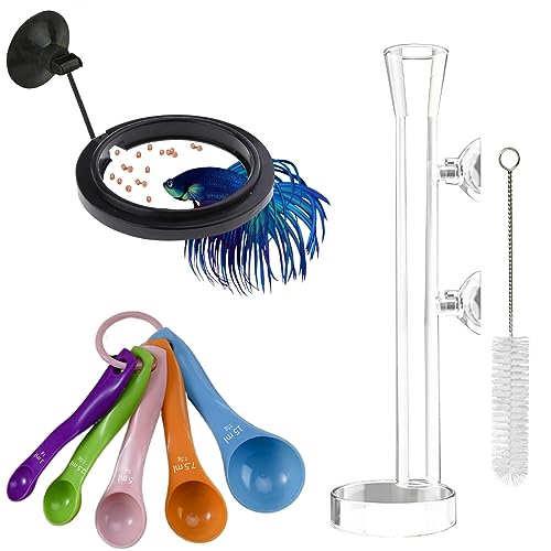 Fish Feeding Ring, Shrimp Feeding Dish, and Feed Measuring Spoon - Ideal Betta Fish Toys and Aquarium Accessories with Coral Feeder and Shrimp Tube - color: 1