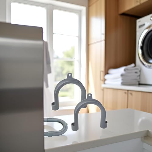 2Pcs Gray Plastic U-Shape Washing Machine Drain Hose Holder - Secure & Organize Drain Hose, 2 Pack