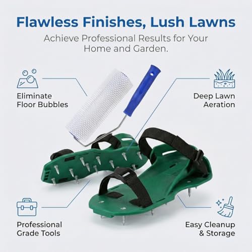 Father's Day DAD Gift Spiked Roller for self Leveling Cement 9 Inch Heavy-Duty Screed Complete Concrete Tool Kit Screed Kit+ Handle + 1Pair Spike Shoes for Epoxy Flooring & Cement Leveling Garage