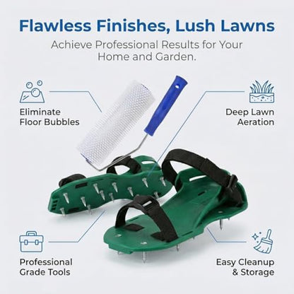 Father's Day DAD Gift Spiked Roller for self Leveling Cement 9 Inch Heavy-Duty Screed Complete Concrete Tool Kit Screed Kit+ Handle + 1Pair Spike Shoes for Epoxy Flooring & Cement Leveling Garage
