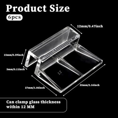 Sliverdew 6 PCS Aquarium Lid Clips for Thickness 12mm, Clear Acrylic Fish Tank Lid Holder Aquarium Hoods Support Clamps for Rimless Fish Tank Glass Top