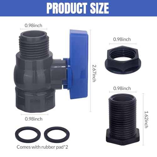 PVC Rain Barrel Spigot Kit 2 Pack 3/4" GHT Bulkhead Fitting with PVC Ball Valve Leak-Proof Tank Faucet for Rain Barrel, Water Tank & Container Drain