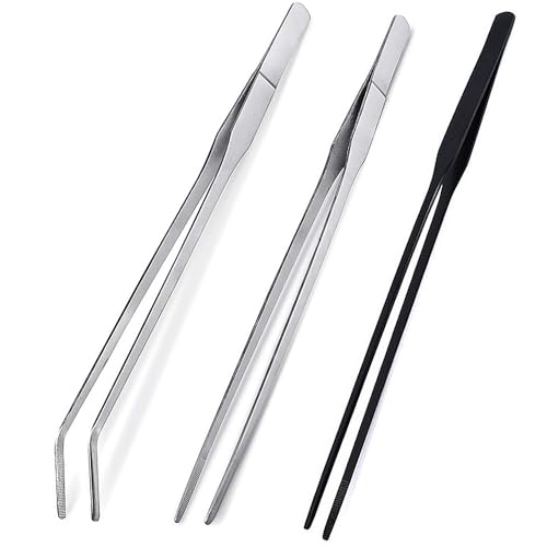 3Pcs Reptile Metal Feeding Tongs, Snake Tank Long Tweezers Fit Bearded Dragon Tarantula Spider Gecko Lizard Frog Turtle Ball Python Aquarium Terrarium