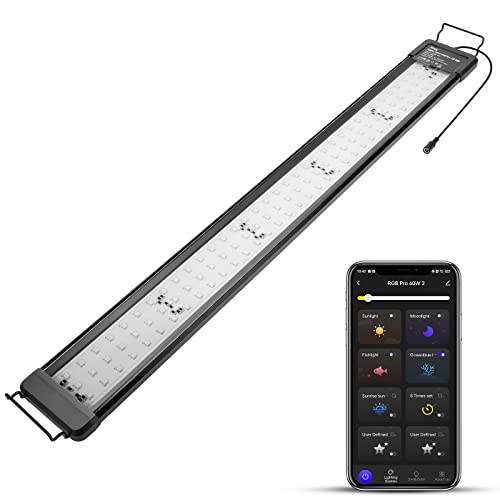 hygger 50W Smart Aquarium Light, Bluetooth LED Light with App Control, Full Spectrum Fish Tank Light with 24/7 Lighting Cycle, 5 Modes, Adjustable Timer, for 36"-42" Freshwater Planted Tank