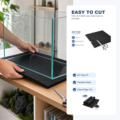 2 PCS Aquarium Foam Pad, 15 x 30 in, 5mm Fish Tank Leveling Mat | Neoprene Foam, Easy to Cut, Cushion Support for Glass, Rimless, Planted and Turtle Aquariums