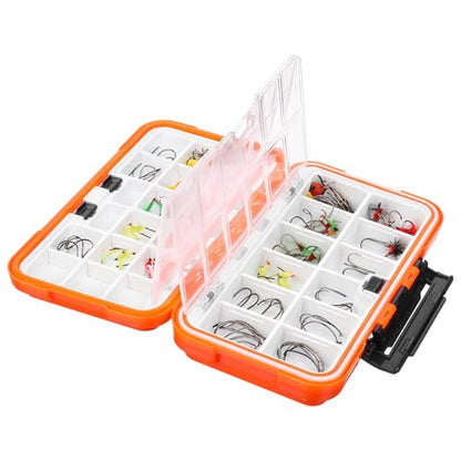 3 Pcs Small Waterproof Tackle Box Organizer, Plastic Double-Sided Storage with Adjustable Dividers for Fishing Lures, Hooks, Bait (Green, Orange, Gray)