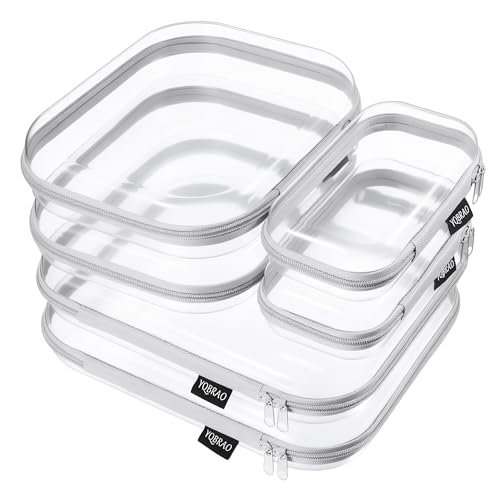 YQBRAO Clear Hard Shell Zipper Cases, 6 Multi-Size Organizers, Grey | Rigid clear shells in three practical sizes organize toiletries, cosmetics, cables, stationery and household essentials - color: Grey, size: 6 Pack (2L+2M+2S)