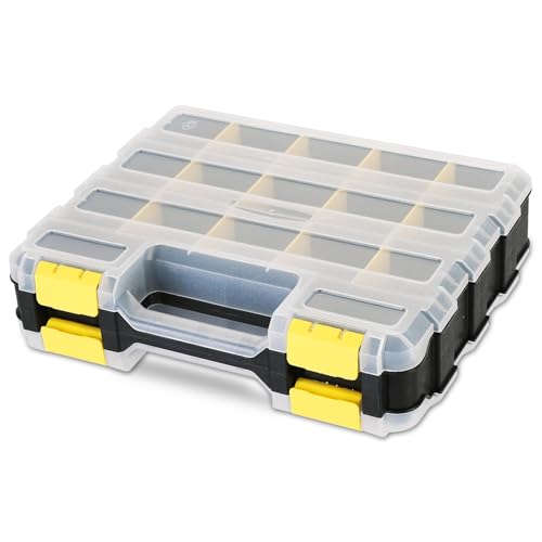 Small Parts Organizer | Storage Case Tools Box 34-Compartments Double Side Organizer Box with Removable Dividers for Small Hardware, Screws, Bolts, Nuts, Nails, Beads (Yellow) - color: Yellow