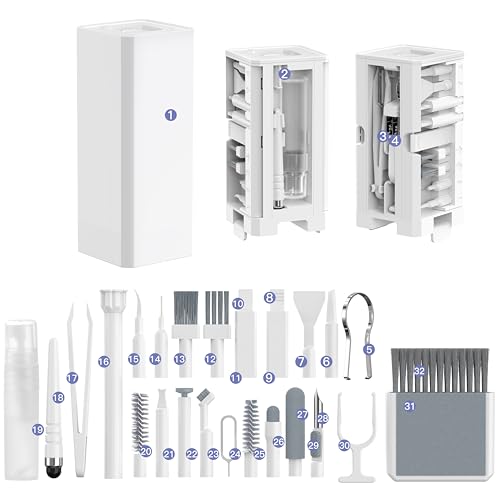 32-in-1 Electronics Cleaning Kit for Phone, Earbuds, Keyboard & Camera Lens - color: White