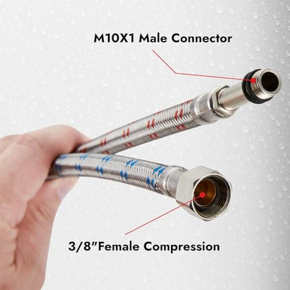 32-Inch Long Faucet Water Supply Lines, Braided Stainless Steel Supply Hose 3/8-Inch Female Compression Thread x M10 Male Connector, x 2 Pcs (1 Pair) - size: 32 Inch