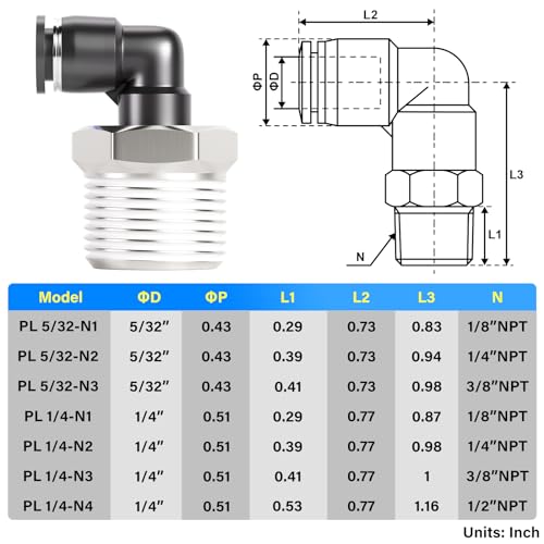 TAILONZ PNEUMATIC Male Elbow 1/4 Inch Tube OD x 1/2 Inch NPT Thread 90 Push to Connect Fittings PL-1/4-N4 (Pack of 10) - size: 1/4'' OD 1/2''MNPT