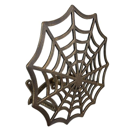 XL Cast Iron Spider Web Hose Holder, Bronze Finish, Heavy-Duty Wall Mounted Garden Hose Hanger, Weather Resistant Decorative Outdoor Hose Storage, Easy Install, Patio Decor, 13.75 Inch Diameter - color: Spider Web - Bronze