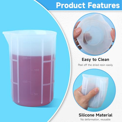 300ml Large Silicone Measuring Cups, 10OZ Reusable Squeeze and Pour Resin Cups for Epoxy, Casting Molds, Slime, Craft Art Projects, Cup Making, Waxing, 6 Packs - size: 300ml*6