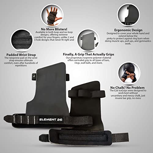 Element 26 IsoComp Hand Grips for CrossFitting and Gymnastics | Gloves for WODs, Gymnastics, Cross Training, Pull ups, Muscle ups, and Bar work, Kevlar Tactical Grips for Men and Women - size: Medium, style: IsoGrip With Loops