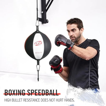 Flex Double End Punching Bag and Extra Adjustable Bungee Cords Bundle - Complete Home & Gym Exercise Equipment Set for Men & Women