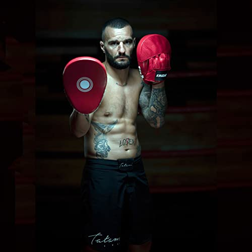 Kruzak Plain Punching Focus Mitts, Curved Hook and Jab Mitts for Muay Thai, MMA Training, Focus Pads for Boxing, Martial Arts, and Punching Target - color: Red