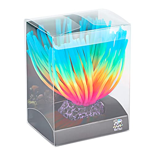 Uniclife Aquarium Imitative Iridescent Blue Sea Urchin Ball Artificial Silicone Ornament with Glowing Effect for Fish Tank Landscape Decoration