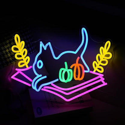 Cat Book Neon Sign Cat Learning LED Light Up Sign Cartoon Animal Neon Light Dimmable Read Books Neon Light Sign for Bookstore Bedroom Store Wedding Classroom decor - style: Yoyo Cat