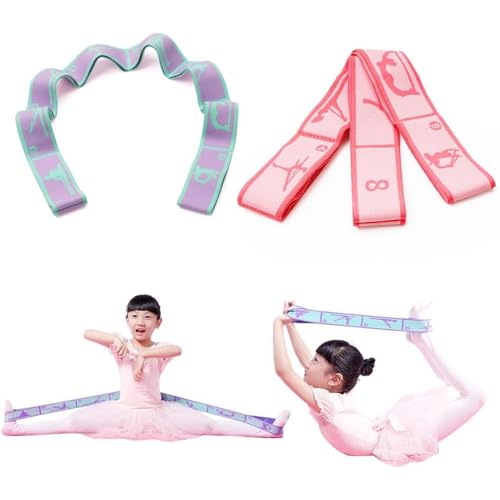 2 PCS Kids Stretching Strap - 8-Loop Adjustable Stretch Bands for Dance, Ballet, Yoga, Gymnastics Workout, Children‘s Fitness Equipment, Stretching Resistance Bands and Home Flexibility Training - color: Pink+Purple