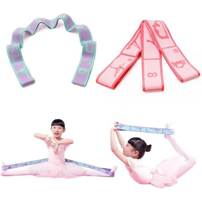 2 PCS Kids Stretching Strap - 8-Loop Adjustable Stretch Bands for Dance, Ballet, Yoga, Gymnastics Workout, Children‘s Fitness Equipment, Stretching Resistance Bands and Home Flexibility Training - color: Pink+Purple