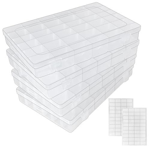 4 Pack Clear Plastic Organizer Box - 36-Grid Adjustable Dividers Storage Container with Secure Lid - BPA-Free Small Part Case for Earrings, Jewelry, Fishing Lures, Screws & Hardware, No Handle - size: 4 Pack 36 Compartments