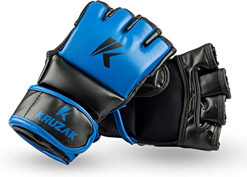 Kruzak MMA Gloves, Half-Finger Boxing Mitts with Hand Wraps - color: Blue, size: Large-X-Large