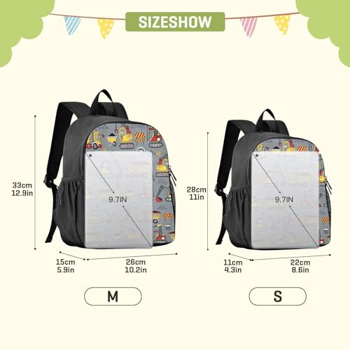 Construction Vehicles Cartoon Toddler Backpack Waterproof Mini Backpack Boys/Girls Cute Small Backpack Kindergarten Pre School Bags 13 Inch - color: Construction Vehicles Cartoon, size: Medium
