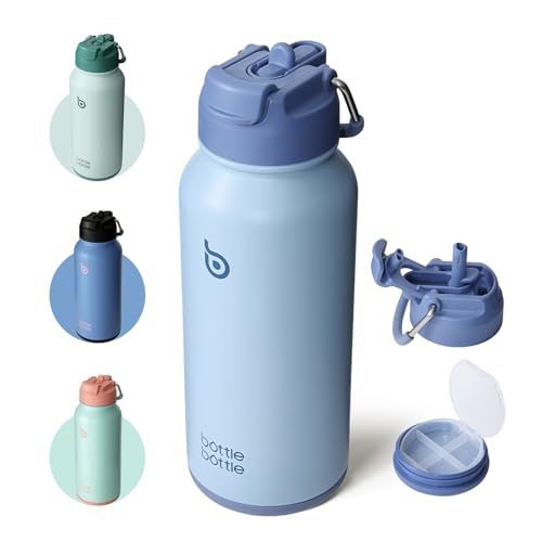 BOTTLE BOTTLE 32oz Insulated Water Bottle with Pill Box - color: blue