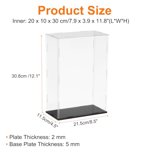 uxcell Acrylic Clear Display Case for Collectibles Self-Assemble Display Clear Boxes with Black Base Dustproof Countertop Storage Box for Collectible Figures, 7.9 x 3.9 x 11.8 Inch - size: 7.9 x 3.9 x 11.8 Inch