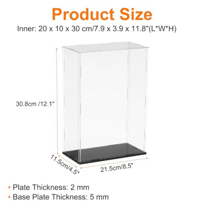 uxcell Acrylic Clear Display Case for Collectibles Self-Assemble Display Clear Boxes with Black Base Dustproof Countertop Storage Box for Collectible Figures, 7.9 x 3.9 x 11.8 Inch - size: 7.9 x 3.9 x 11.8 Inch