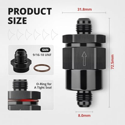 EVIL ENERGY 6AN Male Non Return Fuel Line Check Valve Fitting Aluminum