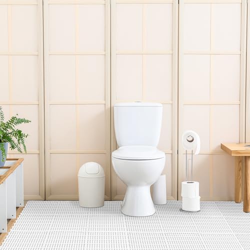30 Pcs Anti-Slip Drainage Tiles Interlocking Shower Floor Mats 12" x 12" Soft TPE Bathroom Splicing Mats with Drain Holes for Pool, Deck, Garage & Pet Areas(White) - color: White
