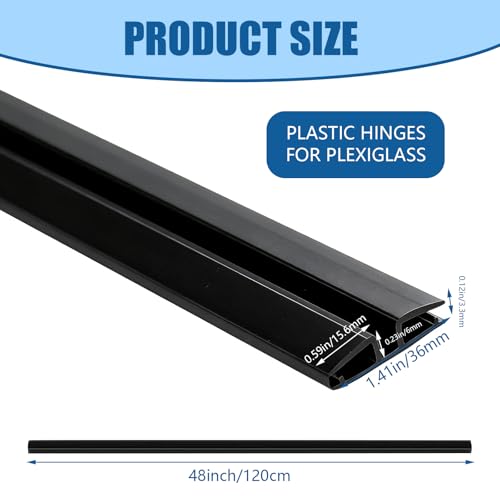 2 Pcs Clear PVC Piano Style Living Hinge, 48 Inch No Screws or Glue for 4-6mm Glass Acrylic, Durable PVC Plastic Hinges for Plexiglass Panels, Golf Cart Windshield Hinge, Acrylic Panels, Glass Hinges - color: Black