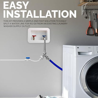 Washer Laundry Water Feed Line Splitter For Water Filtration RO Deionization Aquarium System 25’ Feet X 1/4” Tubing W/Shut Off Valve And Wye Connector + Supply Hose