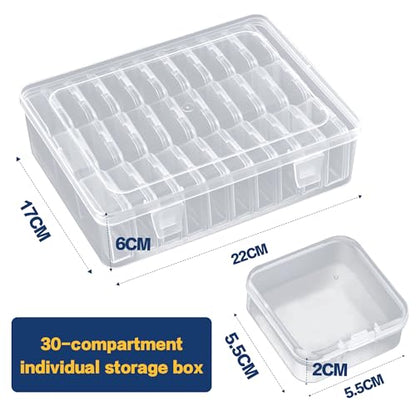 1 Large Box & 30-Grid Transparent Plastic Bead Organizer (Hinged Lid) — A Portable Craft Storage Solution for Jewelry Making, DIY Projects, Nail Art, and Storage of Screws & Small Parts
