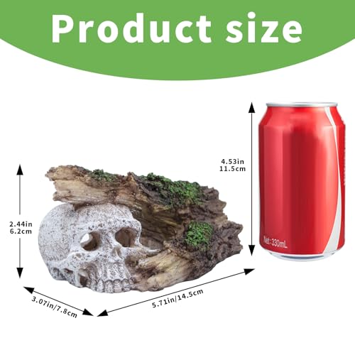 Skull Aquarium Decorations - Resin Fish Tank Rock Cave with Realistic Tree Hole, Hollow Hideout for Betta, Shrimp, Axolotl, Gothic Water Tank Ornament