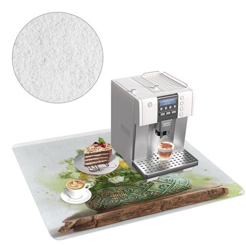 Coffee Mat Pot Moss Arrangement Green Coffee Bar Mat Hide Stain Absorbent Drying Pad with Waterproof Rubber Backing Fit Under Coffee Maker Machine Pot Espresso