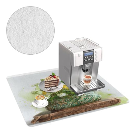Coffee Mat Pot Moss Arrangement Green Coffee Bar Mat Hide Stain Absorbent Drying Pad with Waterproof Rubber Backing Fit Under Coffee Maker Machine Pot Espresso
