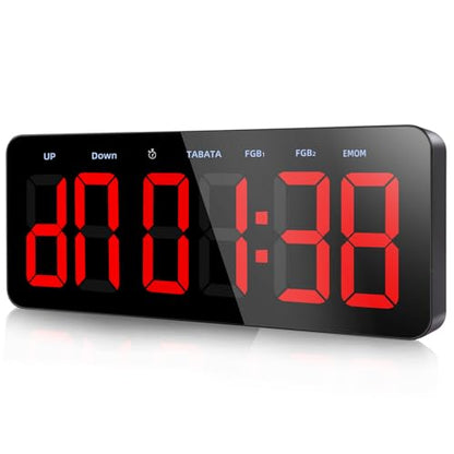 PELLOR Upgraded Gym Timer Clock for FBG/EMOM/Tabata, Interval Timer with Function Modes Display, Countdown/Up Stopwatch Clock for Sports,Home Gym,Yoga,Boxing,Garage,Office,Classroom