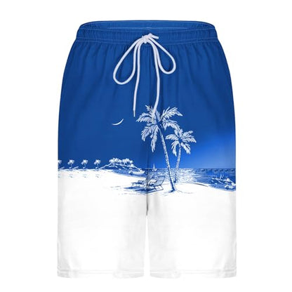 Men's Swim Trunks with Compression Liner Drawstring Bathing Suits Board Beach Shorts with Pockets - color: Blue, size: X-Large