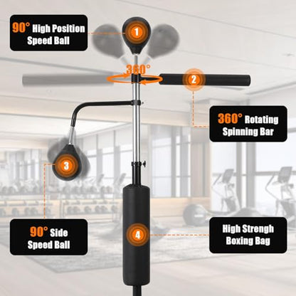 3-in-1 Freestanding Boxing Bag Set with 2 Speed Balls & 360° Relax Bar, Adjustable Punching Bag with Reaction Training Equipment for Adults