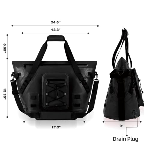 Insulated Fish Cooler Kill Bag with Flat Bottom-26x18 31x14 40x16 50x18 60x20 70x25 Inches Waterproof Fishing tackle Kill Cooler Bag - color: Black-26x18x9