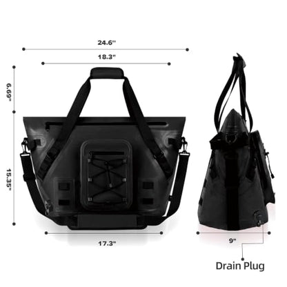 Insulated Fish Cooler Kill Bag with Flat Bottom-26x18 31x14 40x16 50x18 60x20 70x25 Inches Waterproof Fishing tackle Kill Cooler Bag - color: Black-26x18x9