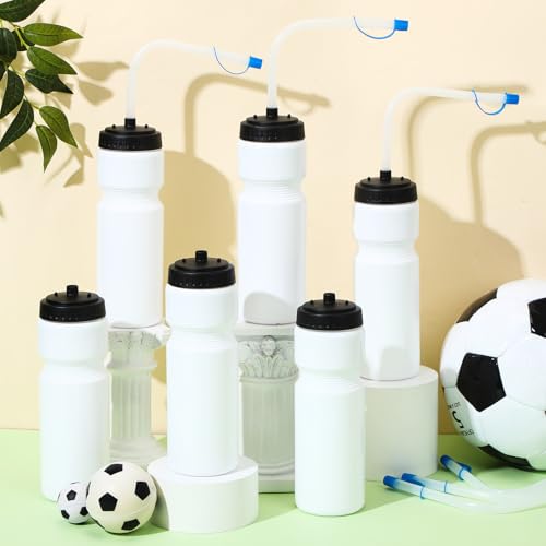 Lacrosse Water Bottles with Straw, for Hockey Football, White - color: White