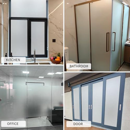 Frosted Window Film, Removable Glass Door Privacy Film, Suitable for Bathrooms, Offices, Static Cling Decorative Film, Reusable Window Stickers (White, 23.6X196.9 Inch)