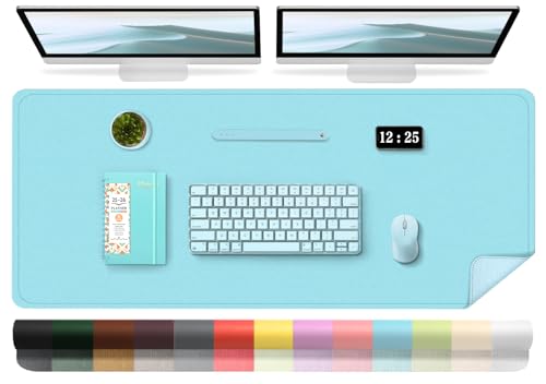 Large Desk Pad, 47.2'' x 23.6'', Computer Mat for Desk, Leather Desk Pad Protector, Suede Base Desk Blotter, Non-Slip Office Desk Mat, Waterproof Desk Writing Pad for Office and Home Aqua Frost Blue - color: Aqua Frost Blue, size: 47.2'' x 23.6''