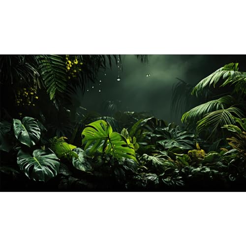 Leaves Aquarium Background Foggy Tropical Palm Leaves Fish Tank Background Fantasy Misty Tropical Floral Pattern Landscape Reptile Tank Backgrounds Rainforest Reptile Enclosure Backgrounds 24x12in - color: Bottle Green, size: 24(W)x12(H)inches/ 60(W)*30cm